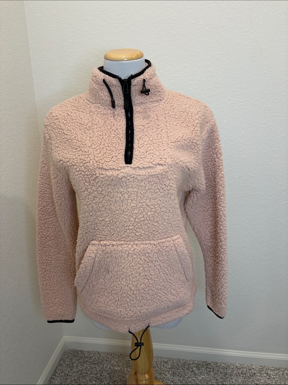 Love Tree Blush Pink Sherpa Teddy Quarter Zip Pullover Small